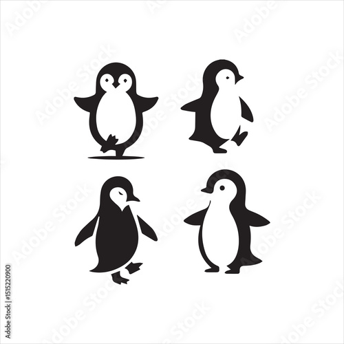 penguin set black silhouette art illustration white background