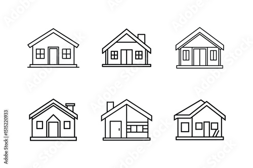 modular home icon line art vector illustration