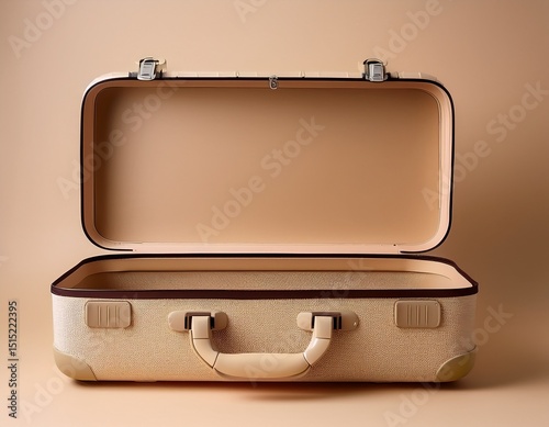 open empty suitcase with a minimalist design on a neutral beige background
