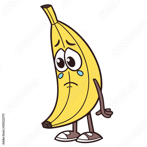 banana sad cartoon character solid white background. eps