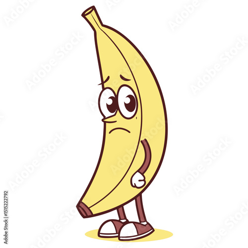 banana sad cartoon character solid white background. eps