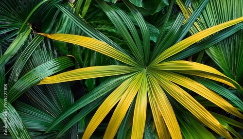 vibrant green and yellow leaves lush tropical foliage background