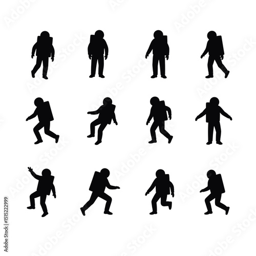 Twelve astronaut silhouettes in various poses space set