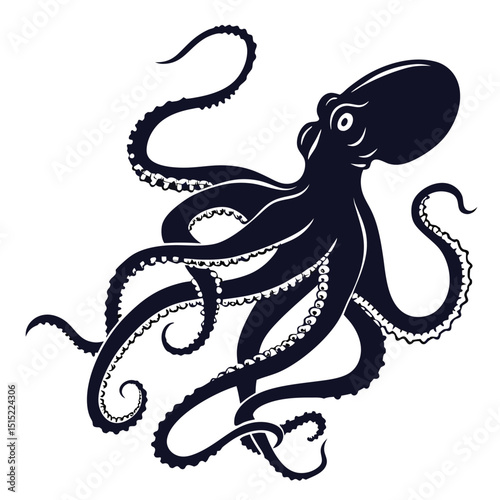 silhouette octopus drawing on white background