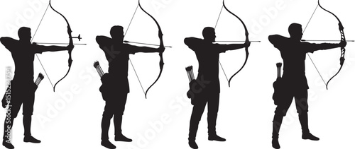 Archery Stances and Techniques: Silhouettes of Archers Holding Bows and Arrows in Different Shooting Positions for Precision, Accuracy, and Skill Development
