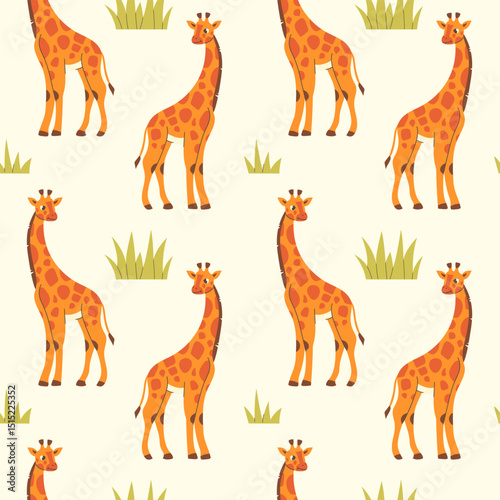 Giraffes in flat style on light background seamless pattern