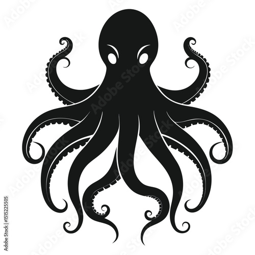 silhouette octopus drawing on white background
