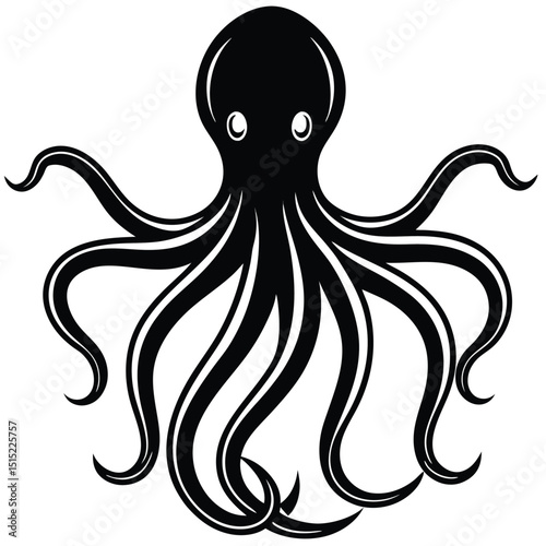 silhouette octopus drawing on white background