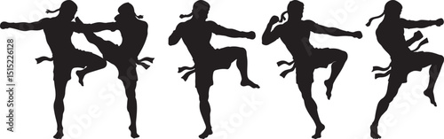 Martial Arts Silhouettes Featuring Karate, Taekwondo, Kickboxing, Muay Thai, MMA Fighters in Dynamic Combat Poses Displaying Strength, Agility, and Power