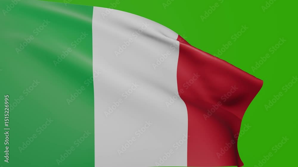 Italian waving flag animated on green screen. National pride of Italy. Waving flag. 
