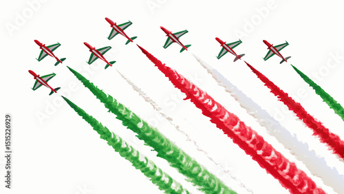 Italian air force jets aerobatic display team on white