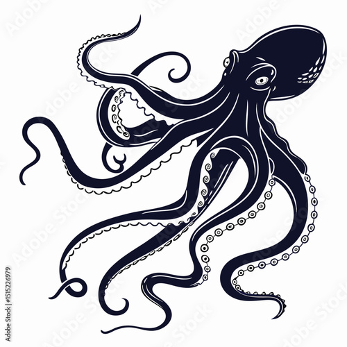 silhouette octopus drawing on white background