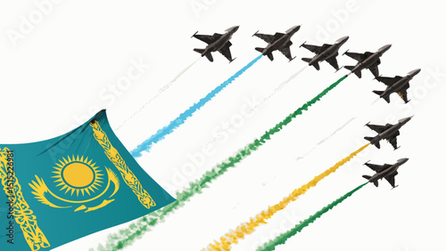 Kazakhstan air force jets flag display, clean cutout