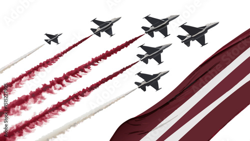 Qatar air force jets airshow display with flag