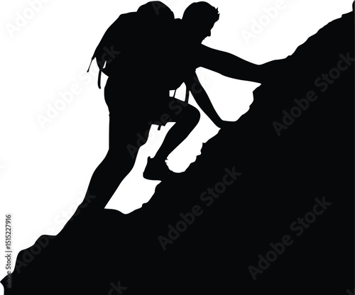 silhouette of a Man Climbing Mountain Uphill Success, Challenge, Motivation Concept