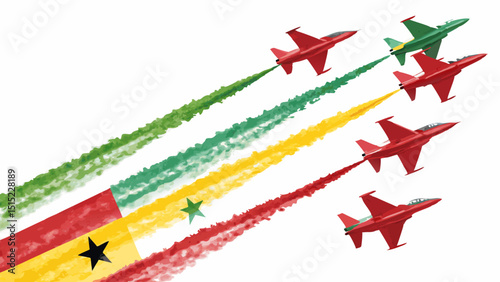 Sao tome and principe air force jets, flag colors, transparent background