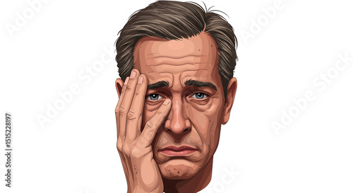 Illustration of a stressed man with hand on face depicting anxiety and emotional distress, feeling sad and worried