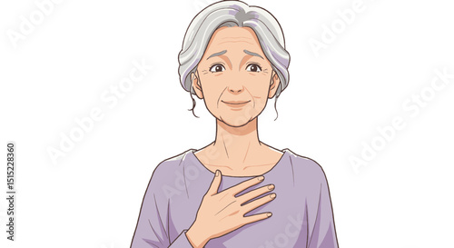 Illustration of a mature lady with gray hair and gentle smile expressing gratitude and appreciation art