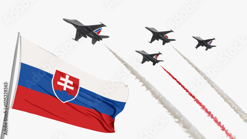 Slovak air force jets flying over national flag