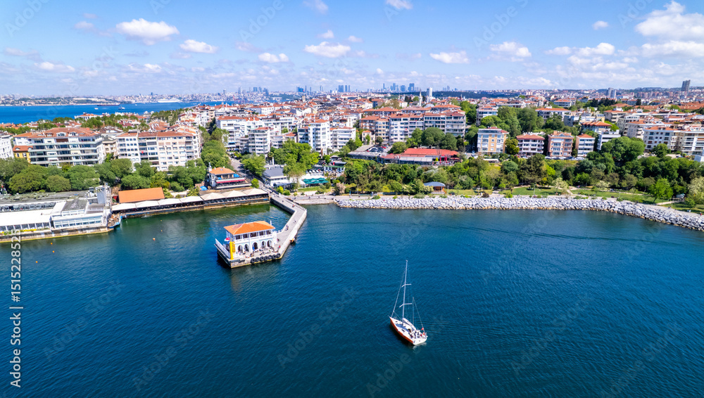 Fototapeta premium Moda District in Kadikoy. Istanbul, Turkey. Beautiful aerial view with drone shot.