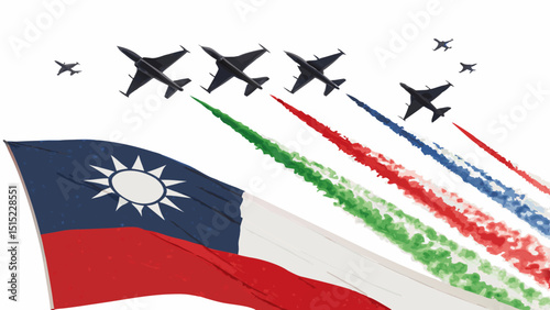 Taiwan air force jets flying with flag, clean cutout
