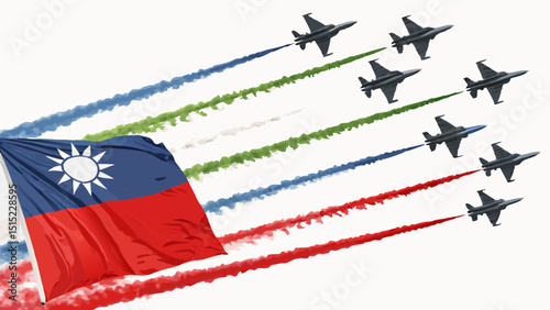 Taiwan flag and fighter jets airshow display