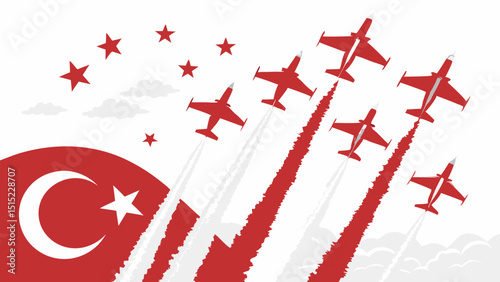 Turkish air force jets aerobatic display team white background