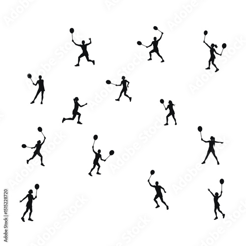 Badminton female player silhouettes action set sport