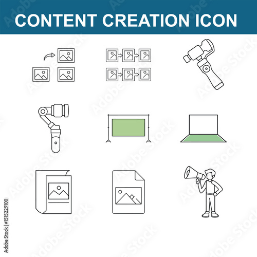 Content creation icon line art design. full editable stroke 