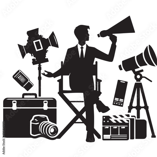 Black Color Advertising Silhouette Vector Illustration, Solid White Background
