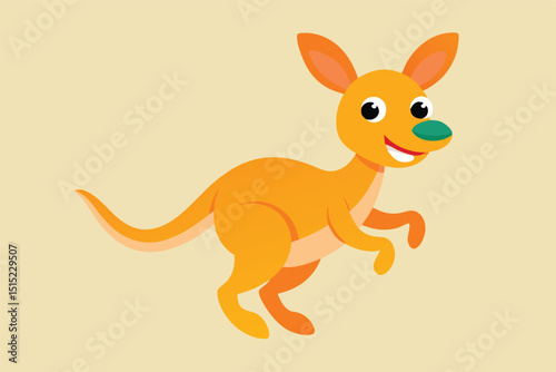 Cartoon illustration of a cute kangaroo with a funny tail, a wild mammal design, drawing from nature