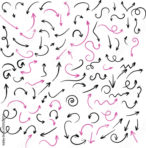Arrows Hand Drawn Collection: A dynamic assortment of hand-drawn arrows in various styles and directions, offering a versatile resource for design and visual communication.