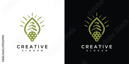 Fruit leaf vector logo design. fruit logo and leaves placed on black and white background