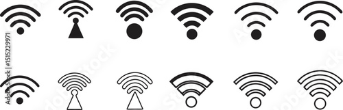 Wifi signal icons: black and white icon set depicting a series of wifi signals