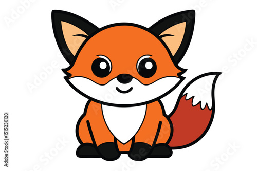 Cute orange fox cartoon drawing with a funny smile and bushy tail, perfect for a wild animal illustration