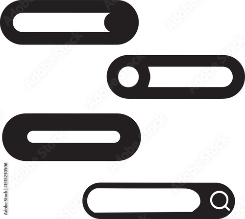  Set of four black and white toggle switch icons with different positions, ideal for interface design, user experience, and digital product projects