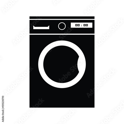 Washing Machine Silhouette. Black and White Icon Design Elements on Isolated White Background