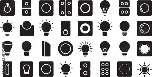 Light Control Icon Set – Smart Lighting, Dimmers, Switches, Automation System Icons | Vector Line & Glyph