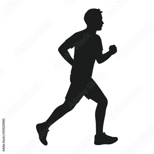 Silhouette of a man running exercising jogging or sprinting on white background