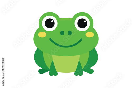 Happy green cartoon frog smiling in a funny and cute illustration