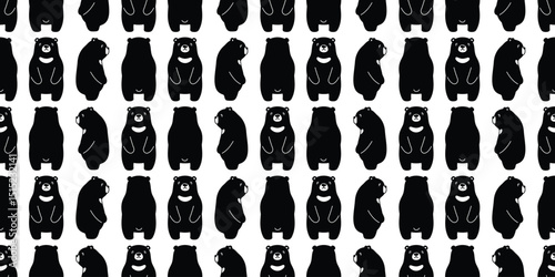bear seamless pattern polar bear vector cartoon doodle fat teddy black tile background gift wrapping paper repeat wallpaper scarf isolated illustration design