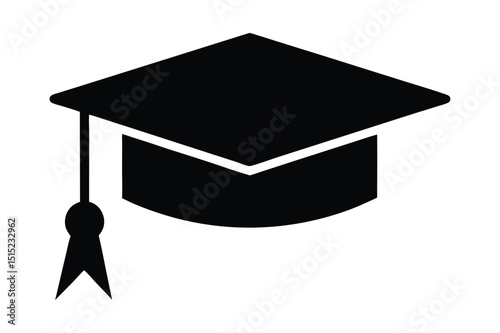Flat silhouette of graduation hat and diploma for graphic use