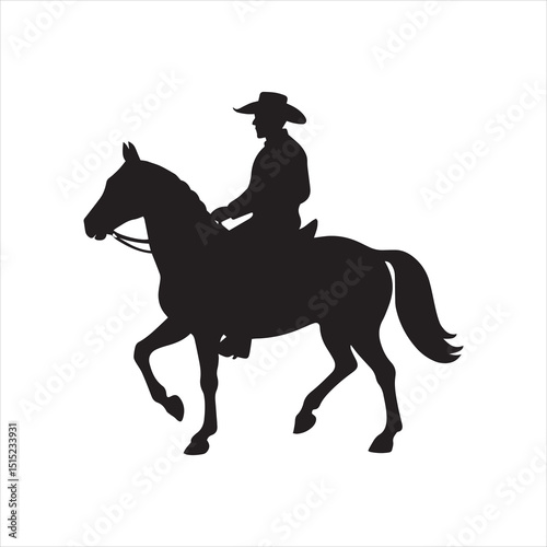 Dressage Horse with Female Rider – Elegant Black Silhouette in Side View for Equestrian Design 