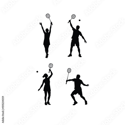 Badminton silhouette male female player set action shots