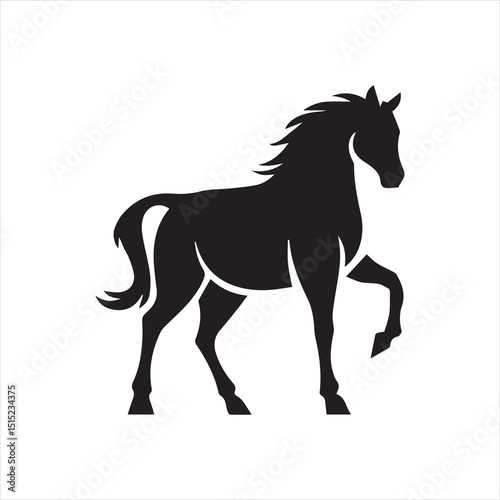 A silhouette of a running horse