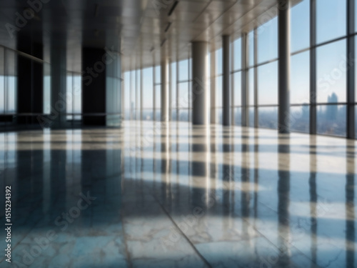 Modern meeting room interior with city view and daylight. 3D Rendering. Created using generative AI tools