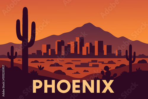 Phoenix Skyline at Dusk with Desert Horizon.eps