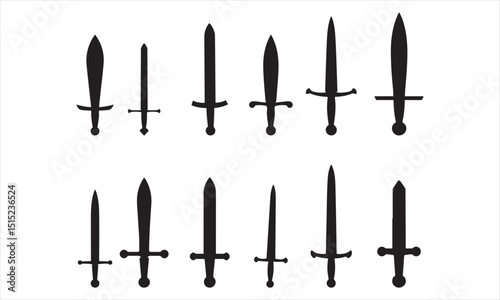 sword icon set silhouette vector on white background.