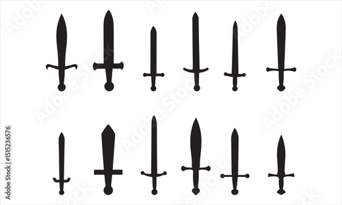 sword icon set silhouette vector on white background.