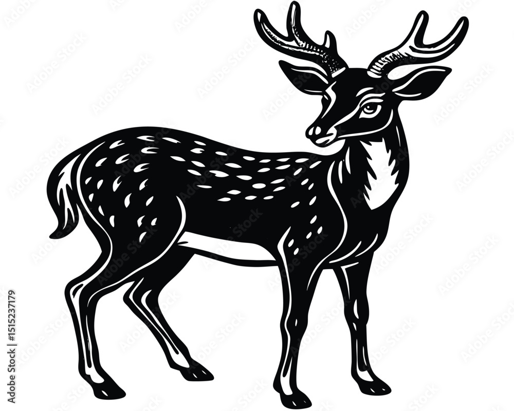 Obraz premium Graceful deer and reindeer vector silhouette illustrations capture the essence of wild mammals with majestic antlers, perfect for nature-themed art or festive Christmas designs